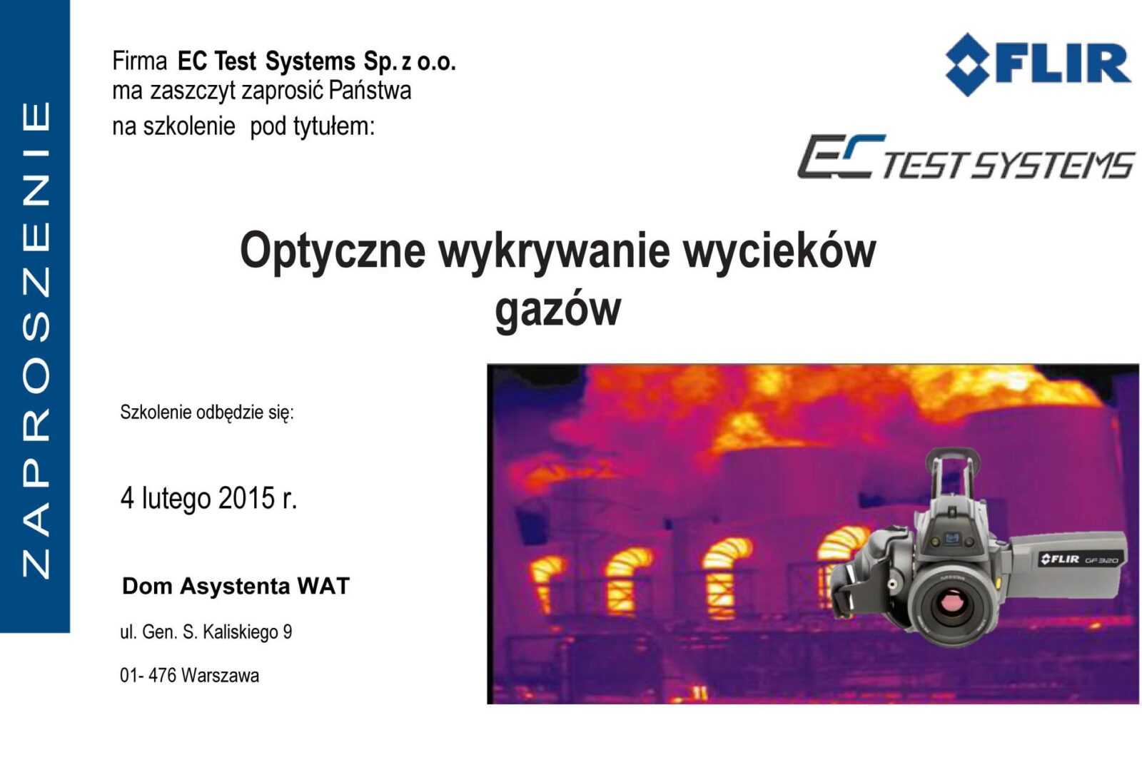 ZAPROSZENIE GF 1 1 - SZKOLENIE "OPTYCZNE WYKRYWANIE WYCIEKÓW GAZÓW"